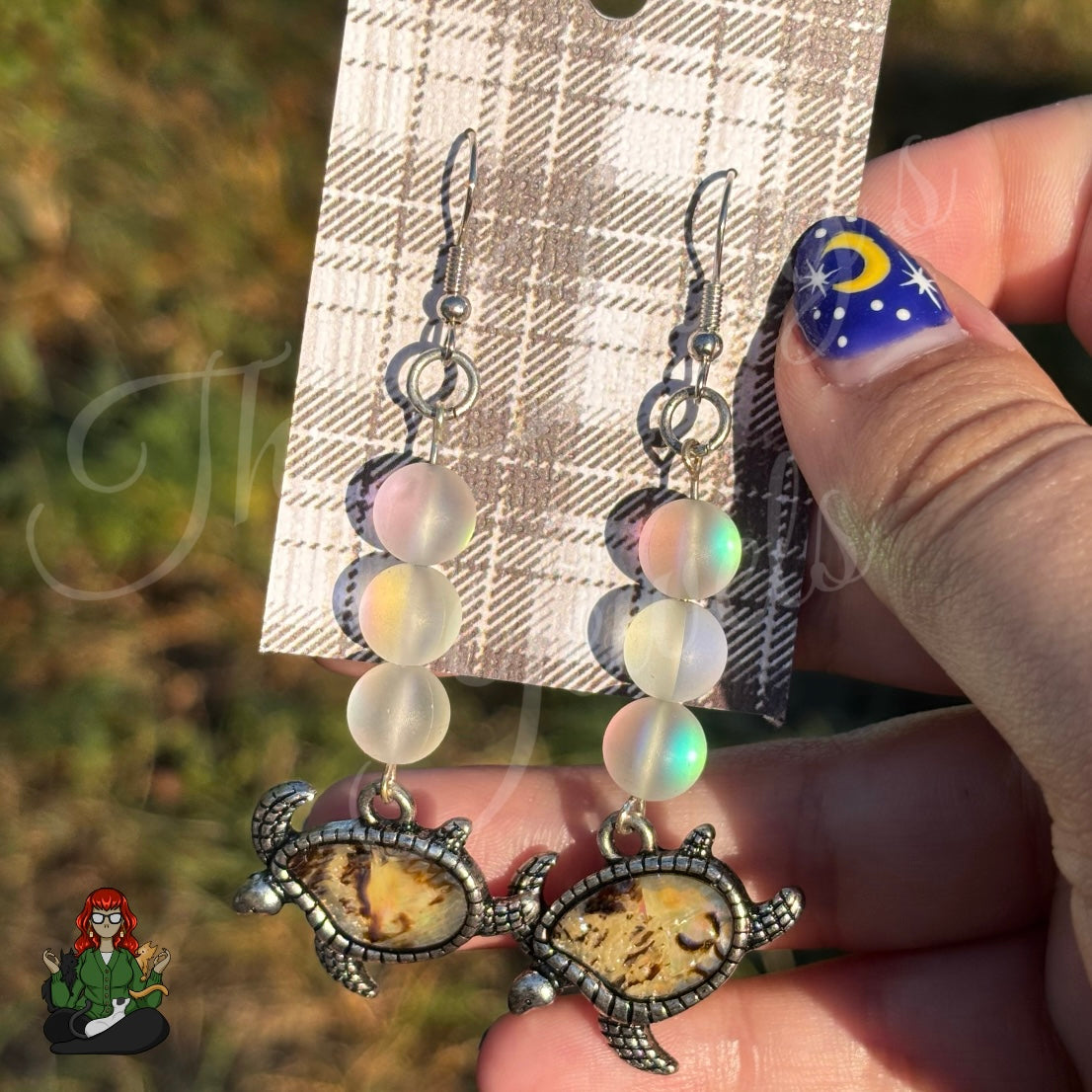 Katie - Shell & Aura Bead Turtle Earrings!