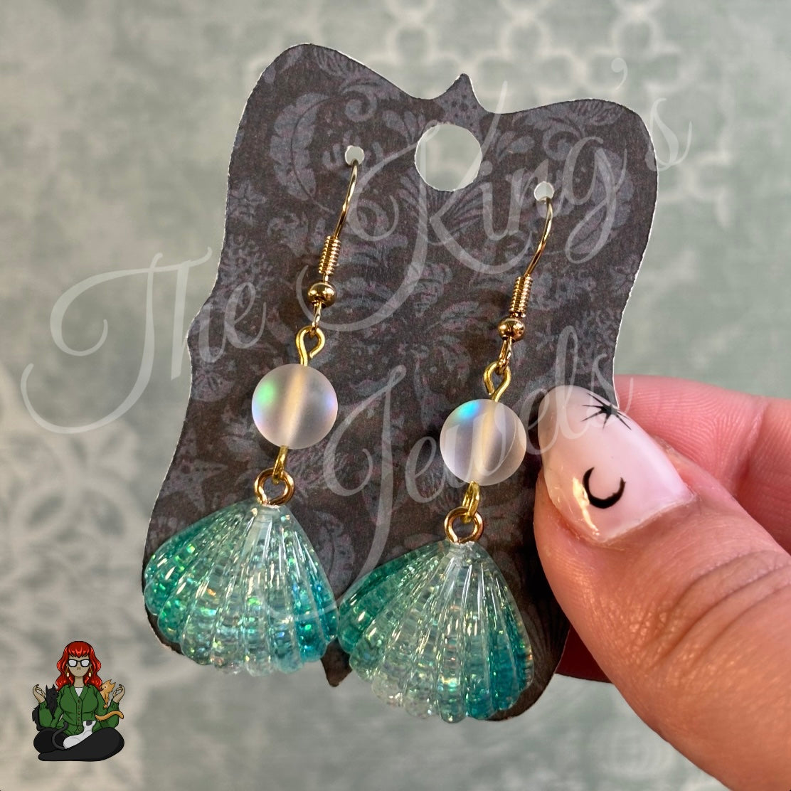 Katie - Seashell & Aura Bead Earrings!