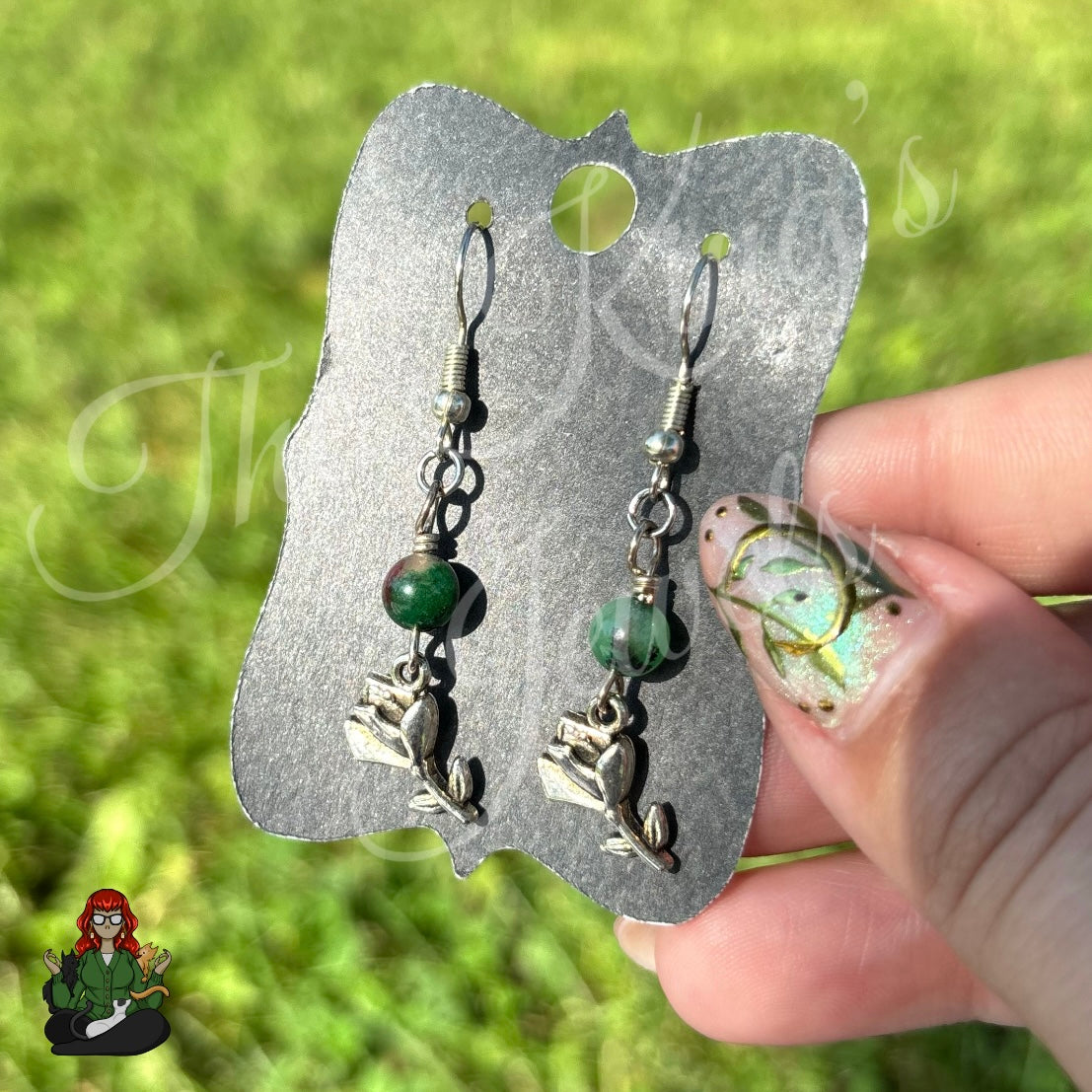 Katie - Dyed Jade & Flower Charm Earrings!