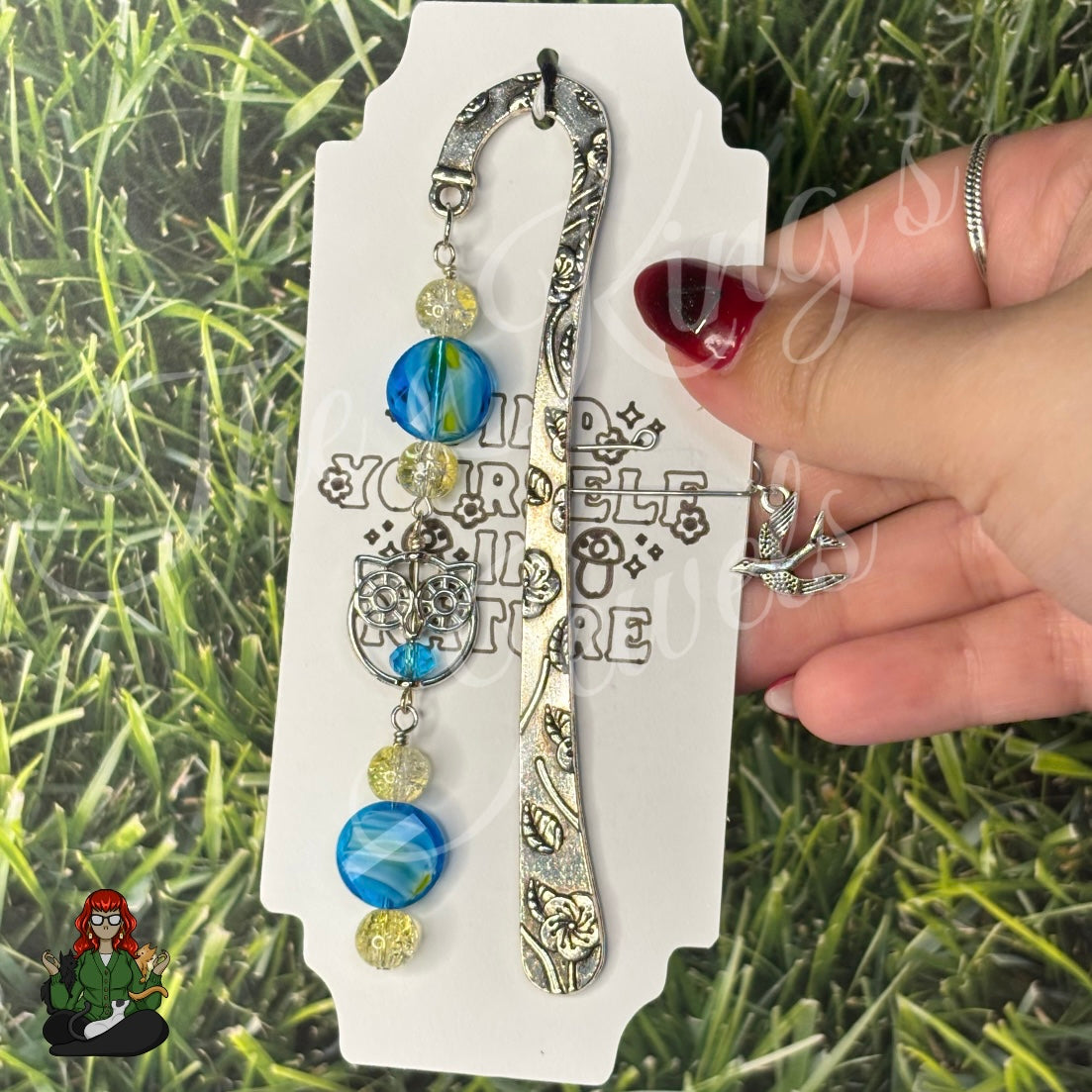 GwennaBelle - Blue Glass Bead Owl Bookmark!
