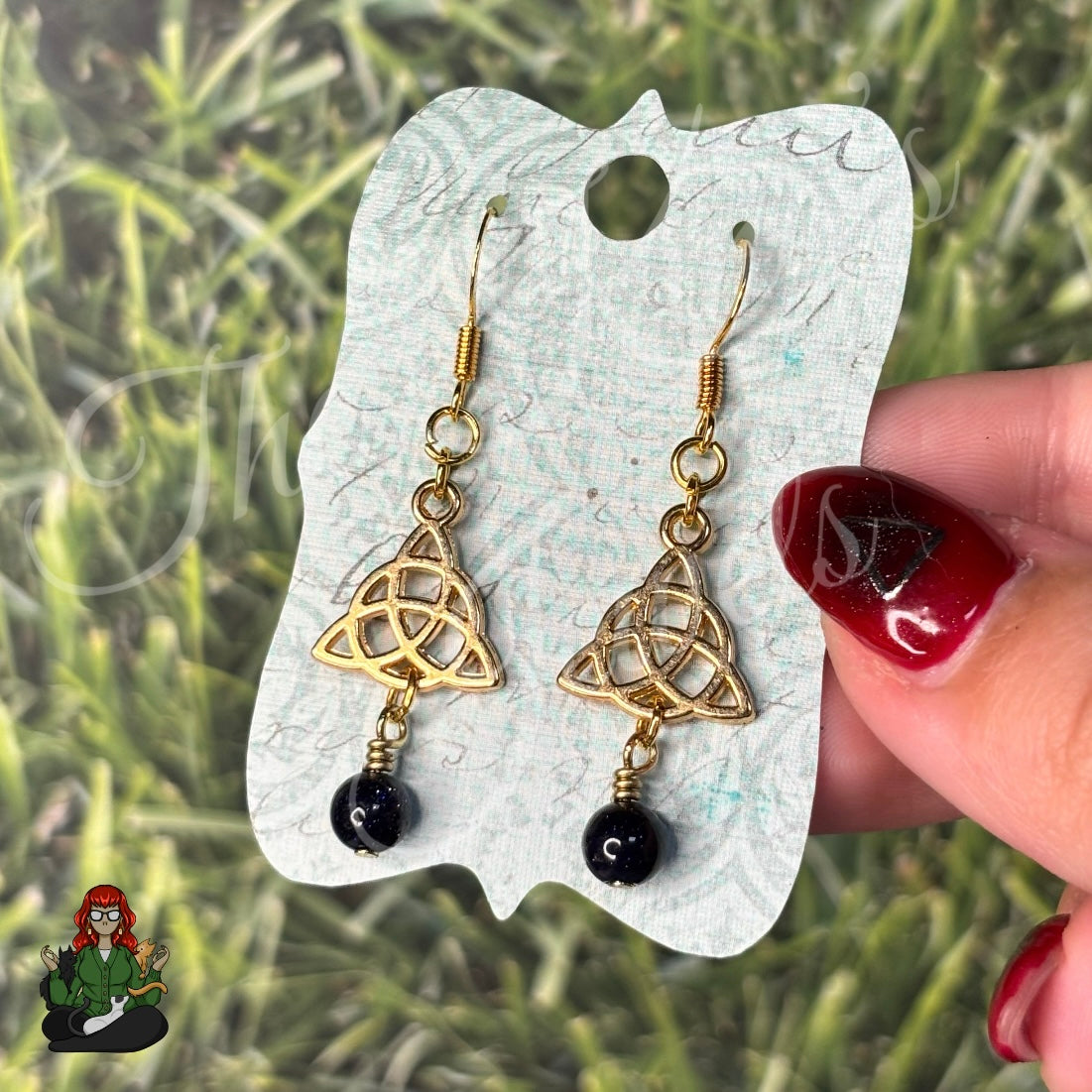 Katie - Celtic & Blue Goldstone Bead Earrings!