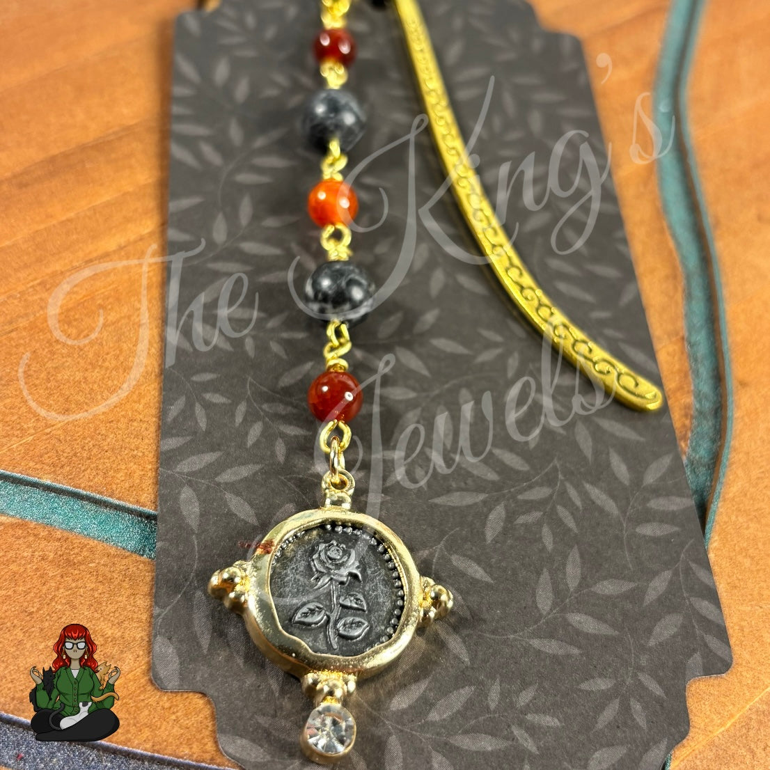 GwennaBelle - Rose Coin Charm, Zebra Jasper, & Fire Agate Bookmark!