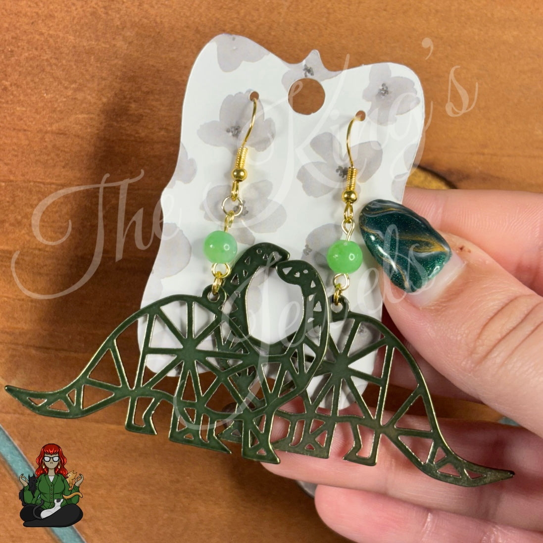 Katie - Green Jade & Long Neck Dinosaur Earrings!