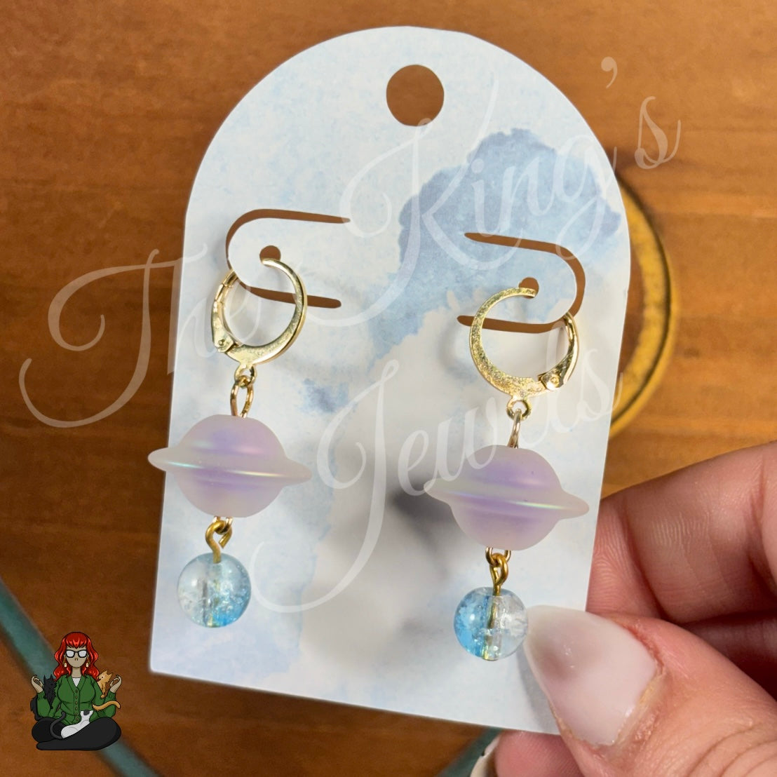 Katie - Blue Crackle Bead & UFO Earrings!