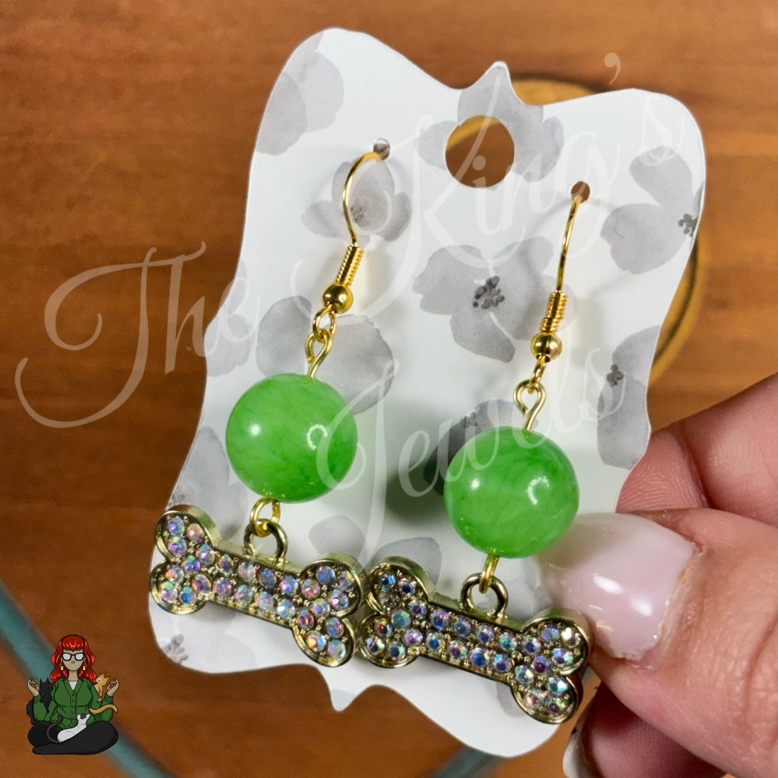 Katie - Green Jade Bead & Dog Bone Earrings!