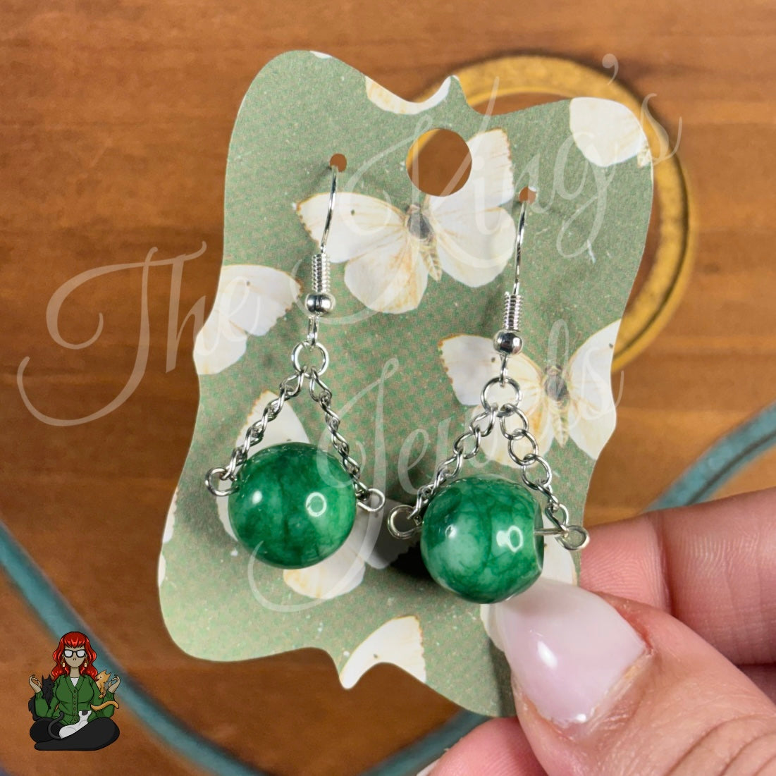 Naomi - Green Jade Chain Earrings!