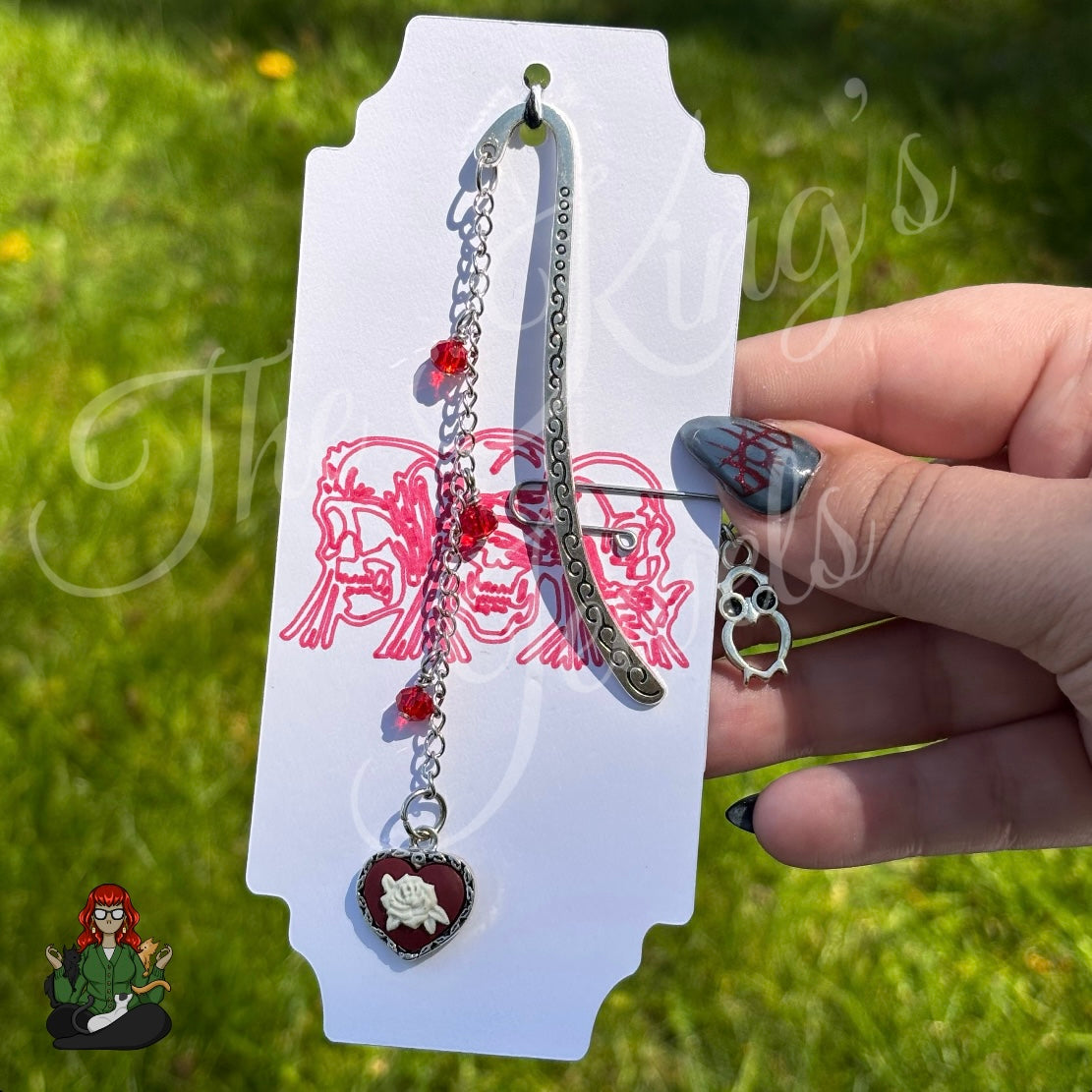 GwennaBelle - Rose Heart Cameo with Owl Charm Bookmark!