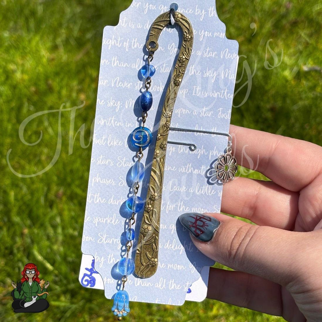 GwennaBelle - Blue Glass Flower Bronze Bookmark!