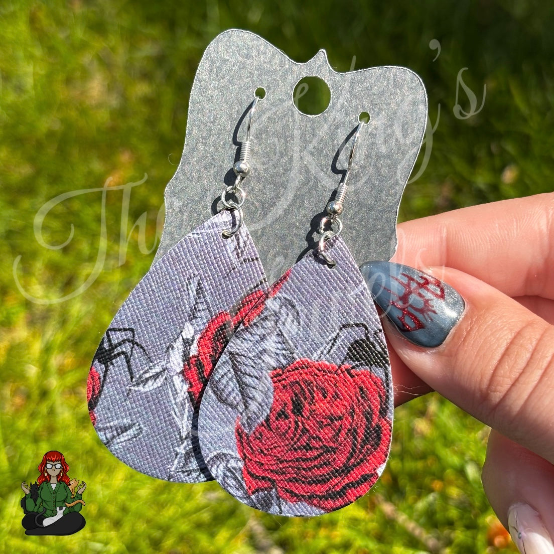 Rose - Rose 'N Spiders Faux Leather Earrings!