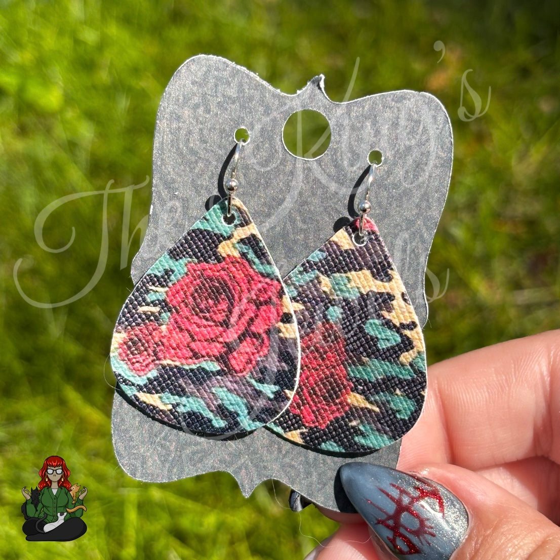 Rose - Floral Camo Faux Leather Earrings!