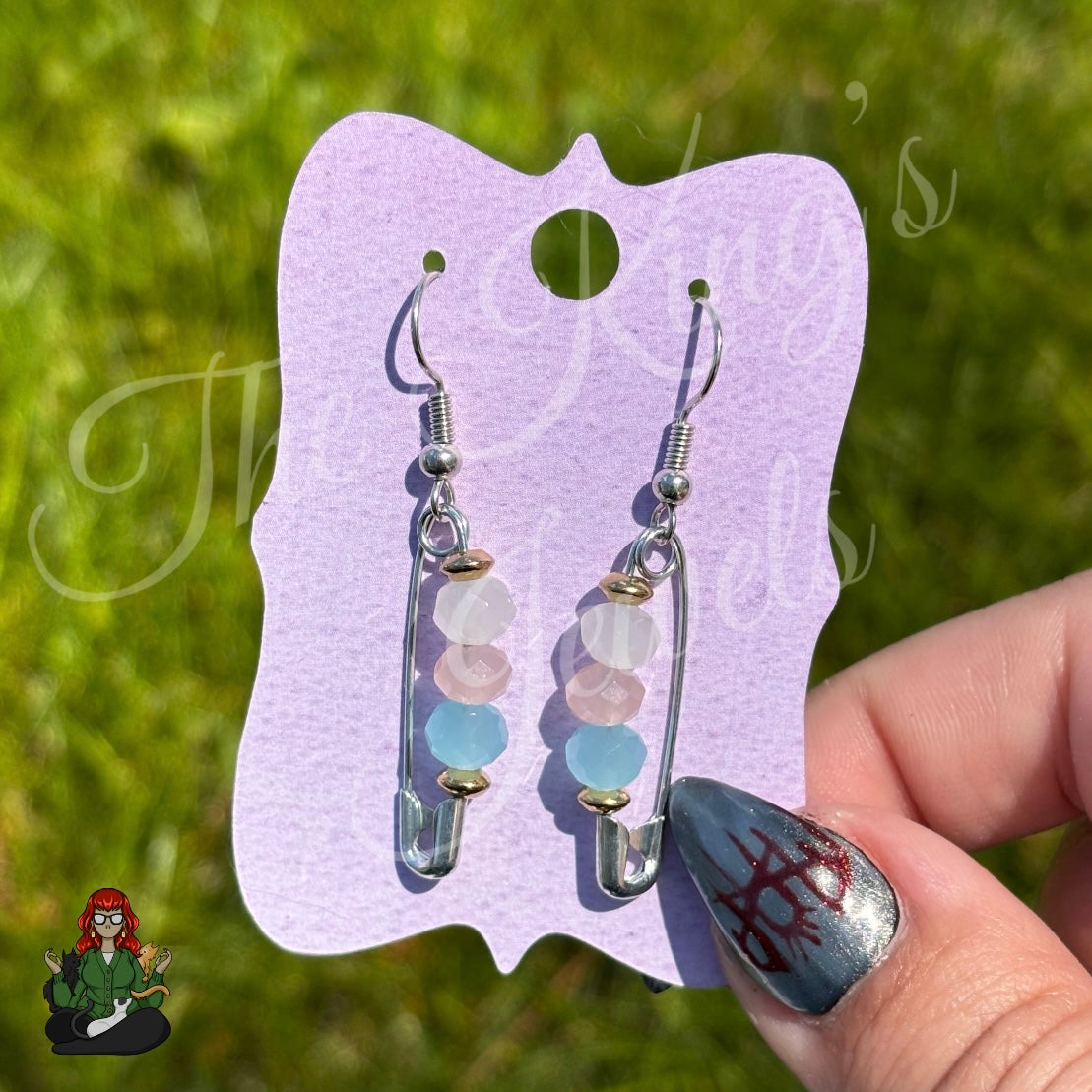 Ophelia - Safety Pin Pink Blue Bead Earrings!