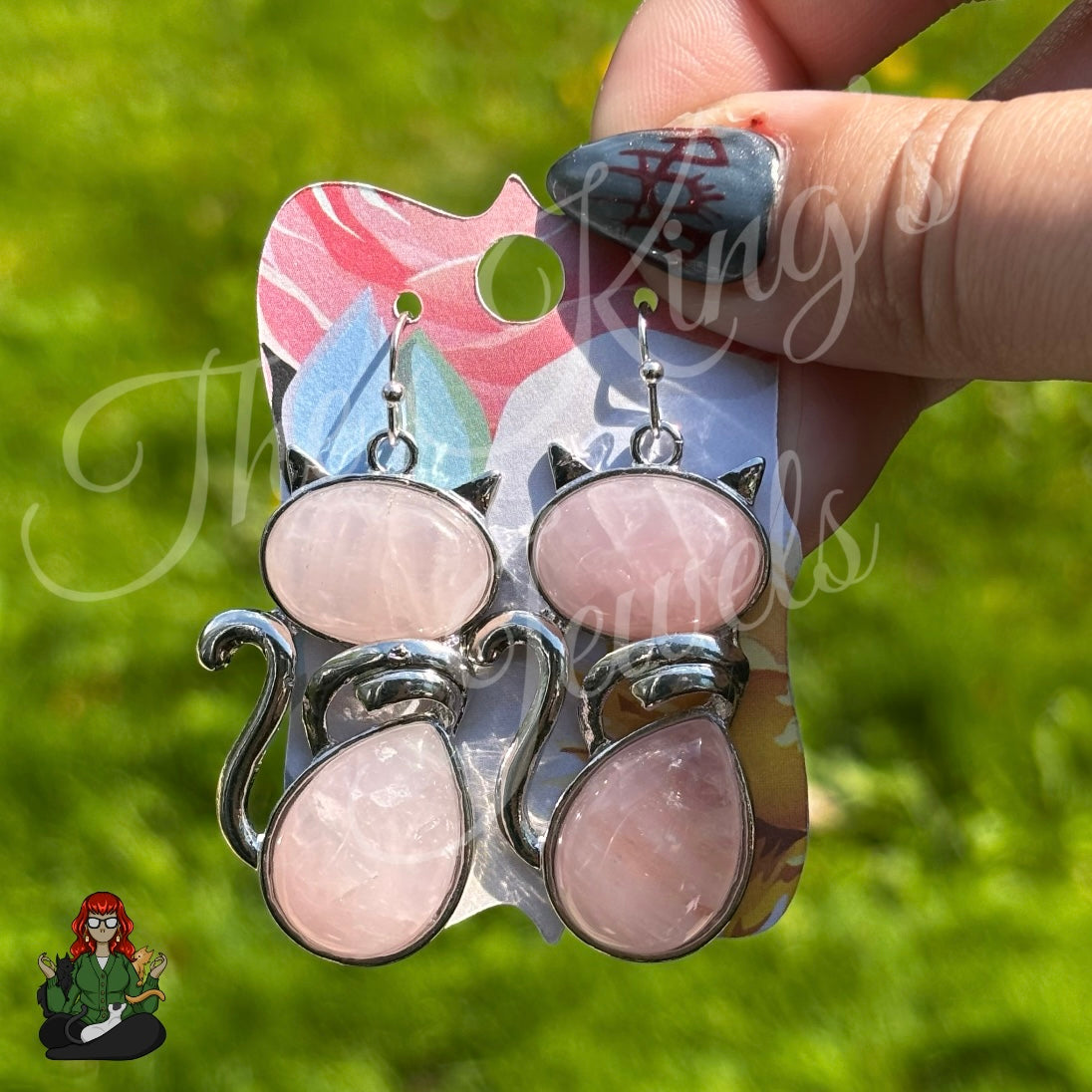 LeonaRae - Cat Rose Quartz Crystal Earrings!
