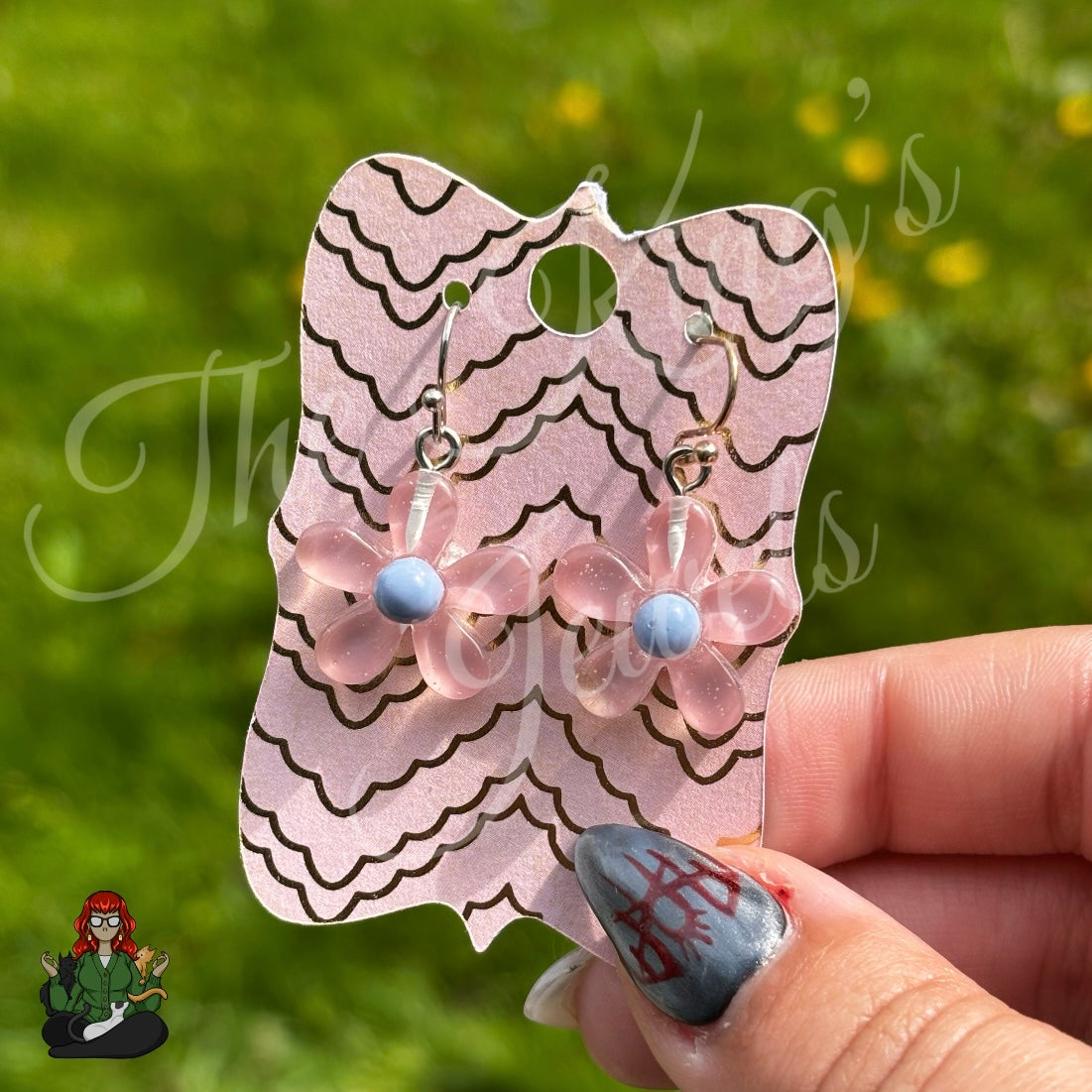 LeonaRae - Pink & Blue Center Flower Earrings!