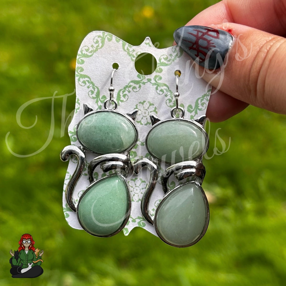 LeonaRae - Green Aventurine Cat Charms Earrings!