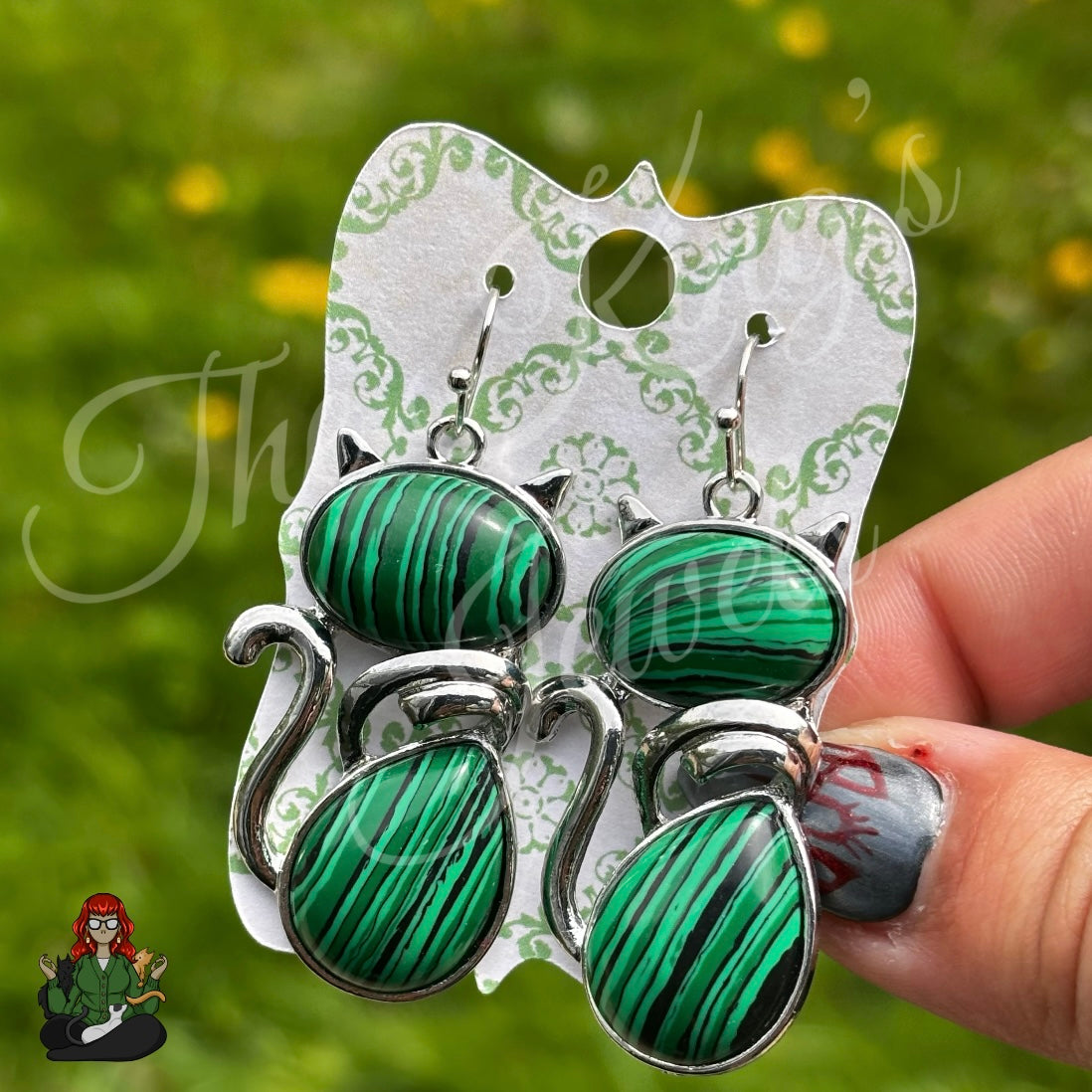 LeonaRae - Malachite Cat Charm Earrings!