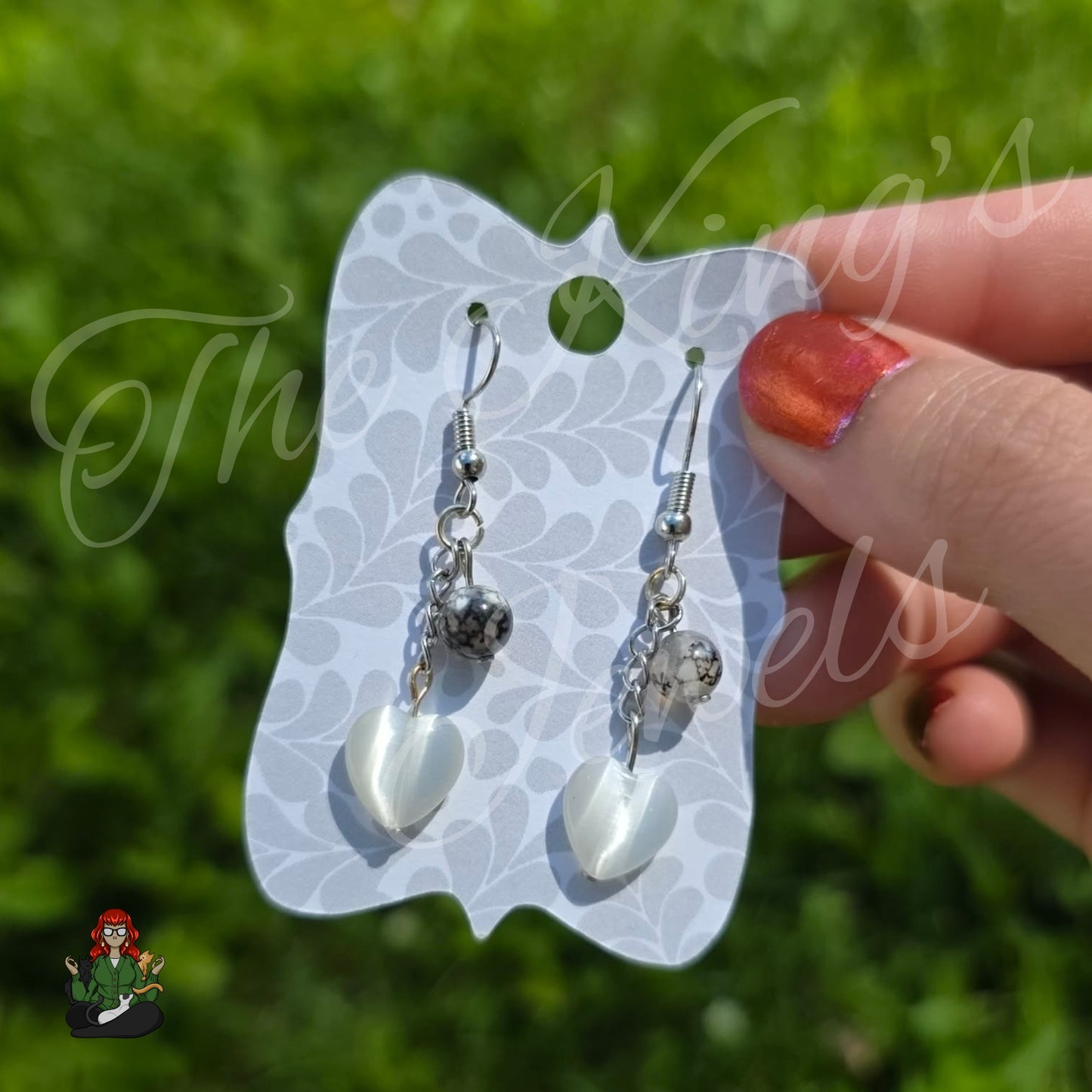 Gladys - Snowflake Obsidian Heart Earrings!