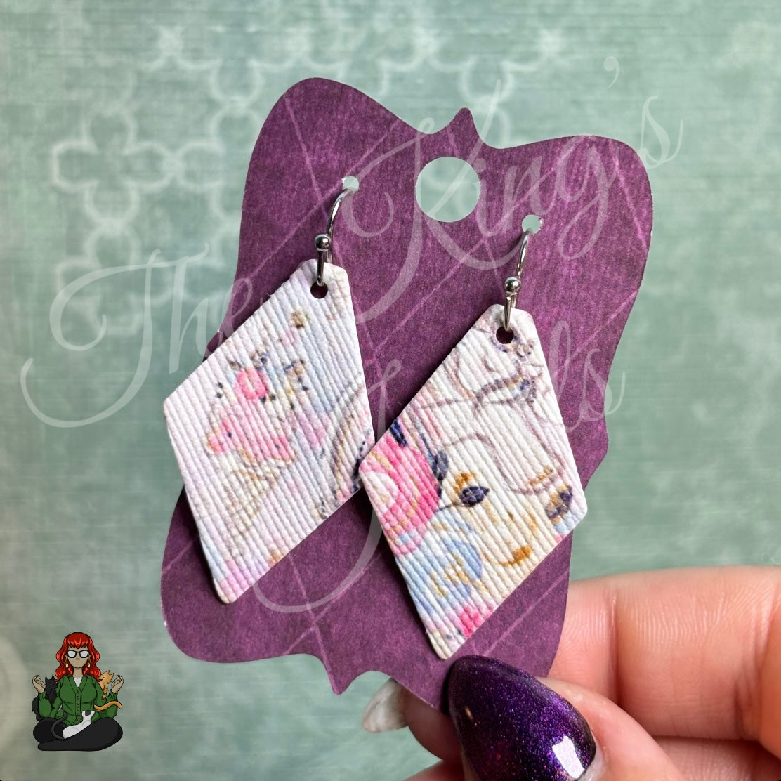 Belle - Pastel Floral Faux Leather Earrings!