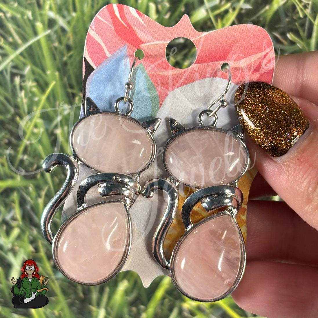 LeonaRae - Cat Rose Quartz Crystal Earrings!
