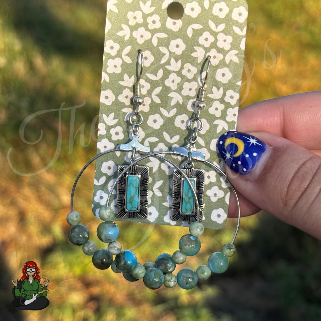 Riona - Turquoise & Shell Beaded Hoop Earrings!