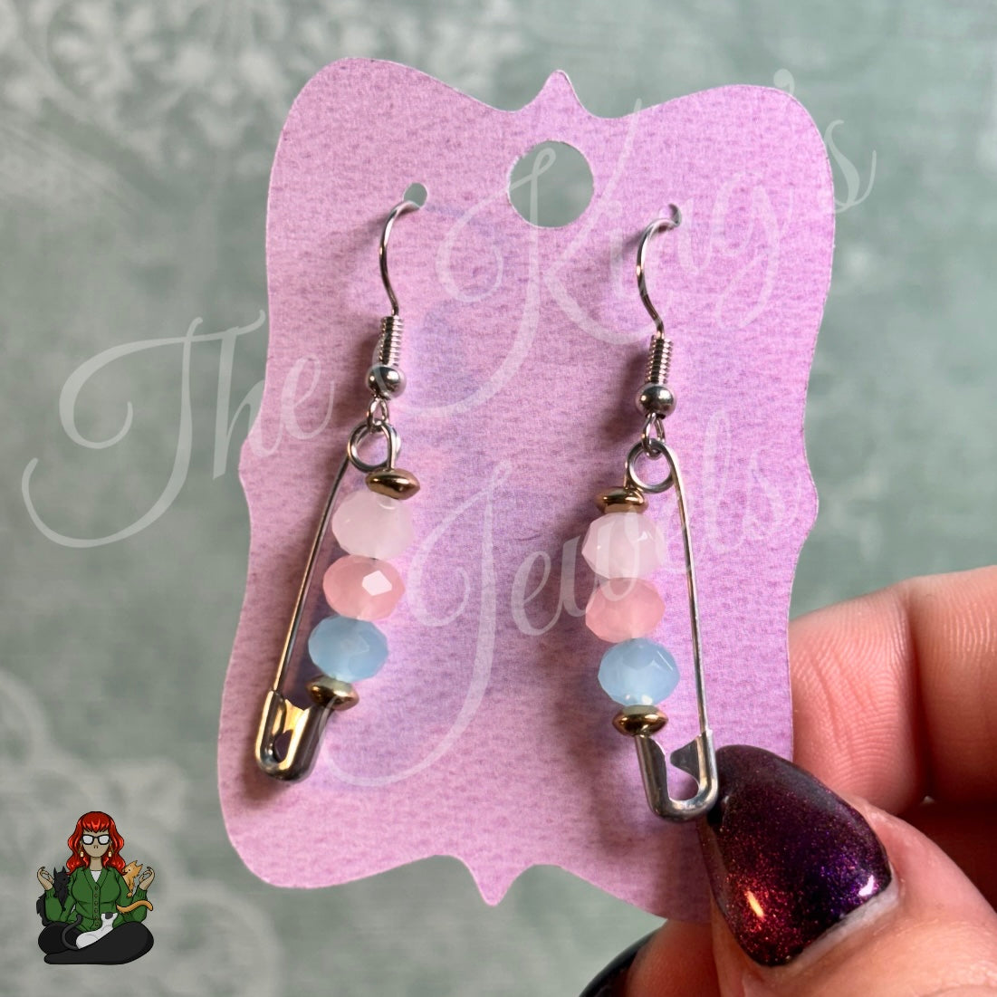 Ophelia - Safety Pin Pink Blue Bead Earrings!
