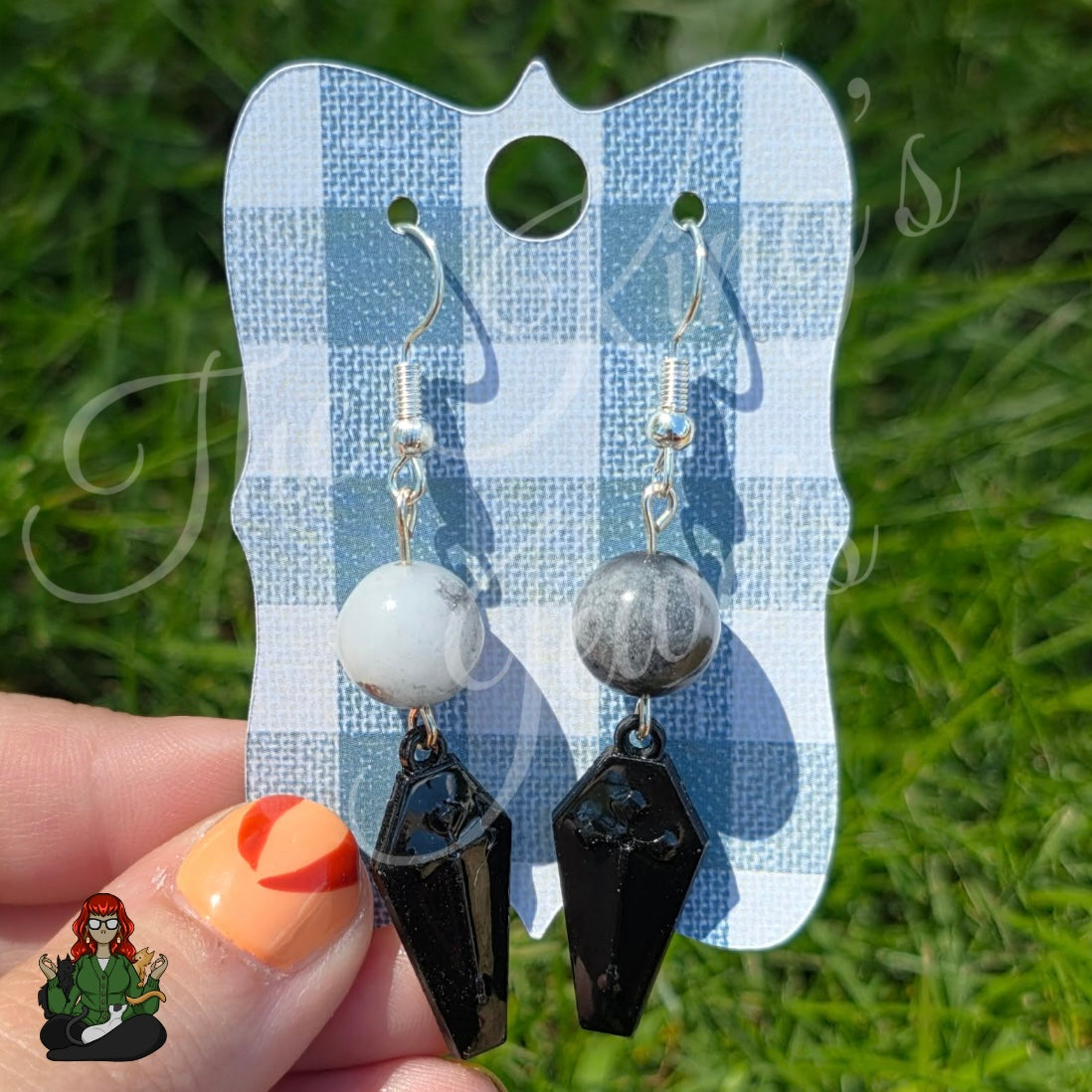 Katie - Black Jasper & Coffin Earrings!