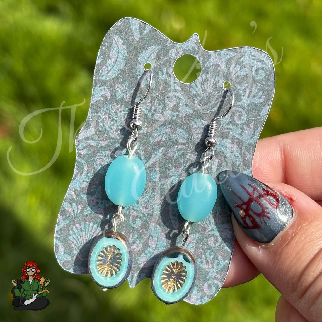 Katie - Aqua Hand Painted Glass Bead Earrings!
