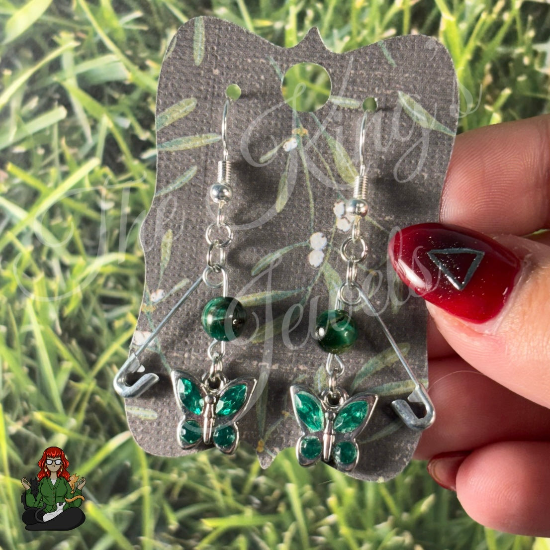 Raven - Butterfly & Green Tigers Eye Bead Earrings!