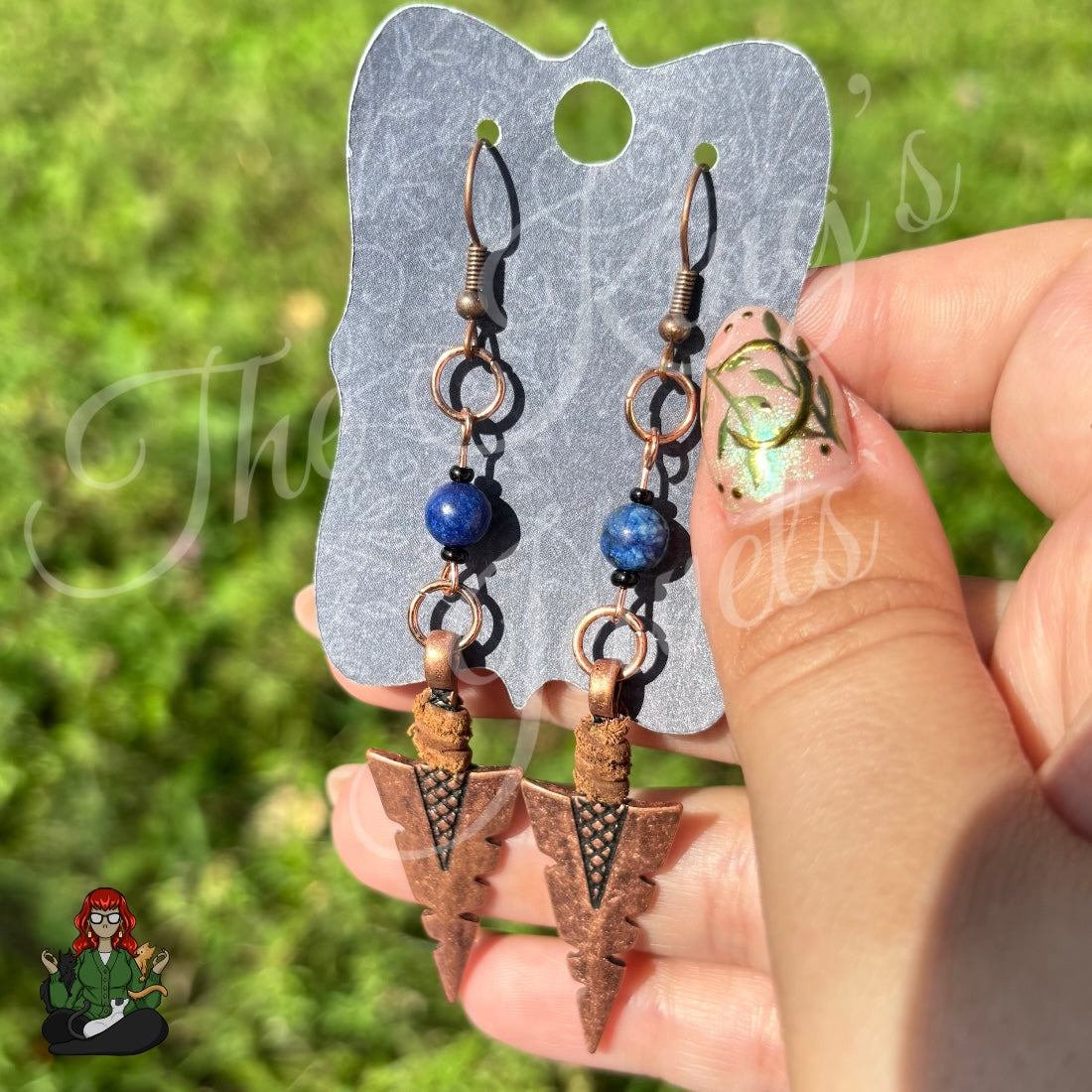 Katie - Blue Bead & Copper Arrowhead Earrings!