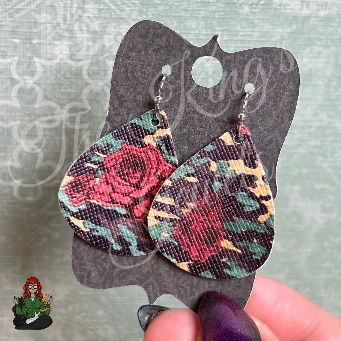 Rose - Floral Camo Faux Leather Earrings!