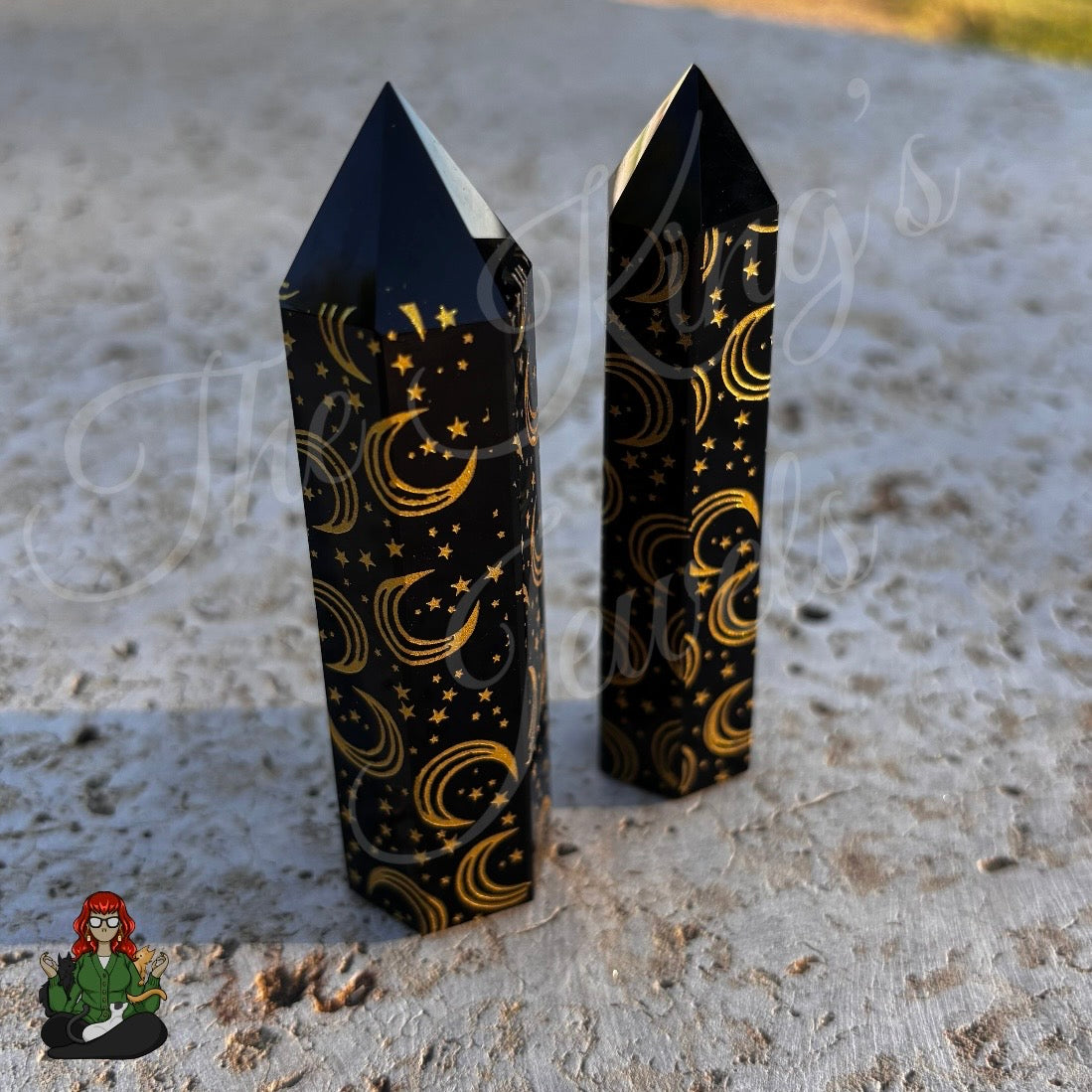 Black Obsidian Etched Moon & Star Towers!