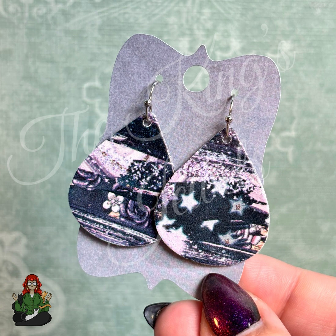 Rose - Edgy Purple & Black Faux Leather Earrings!