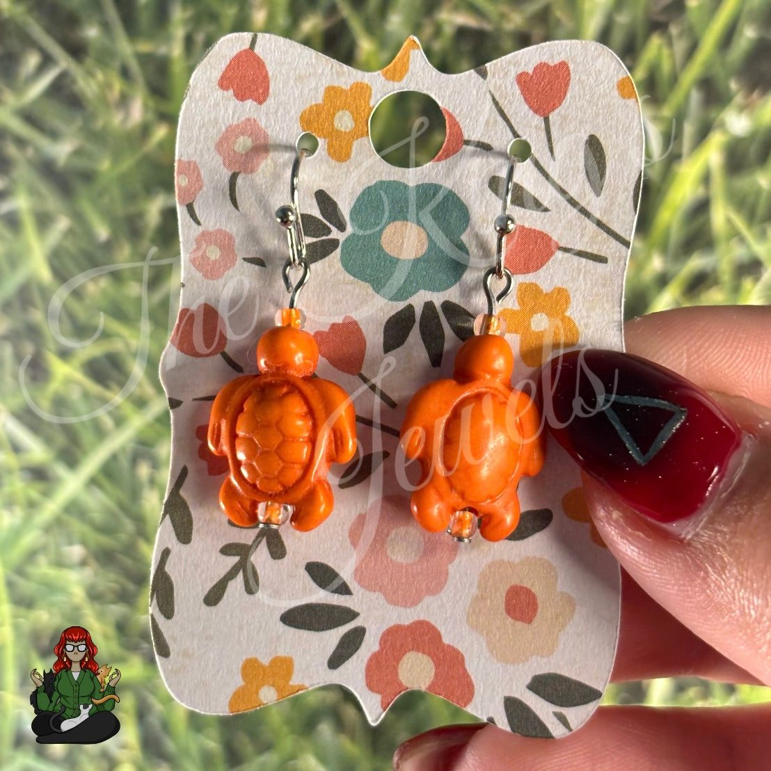 Melissa - Orange Turtle Bead Earrings!