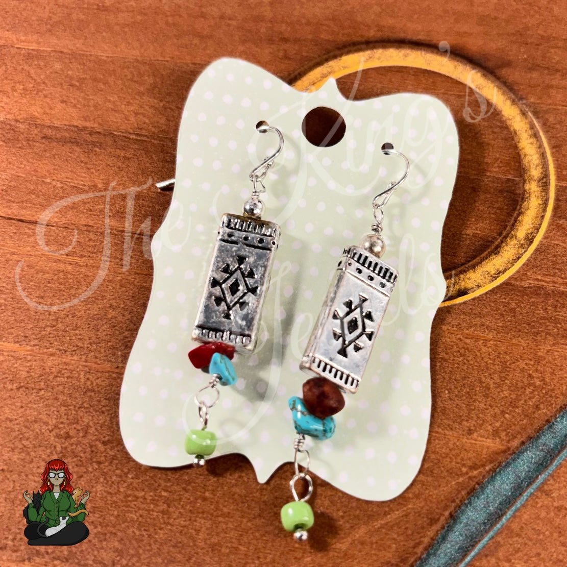 Katie - Aztec Cylinder Teal Glass Bead Earrings!