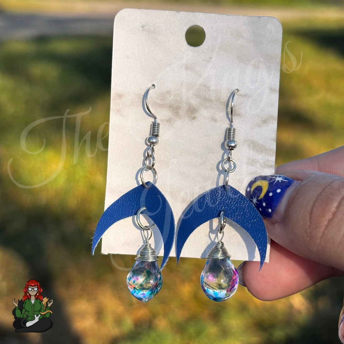 Katie - Crescent Faux Leather & Raindrop Charm Earrings!
