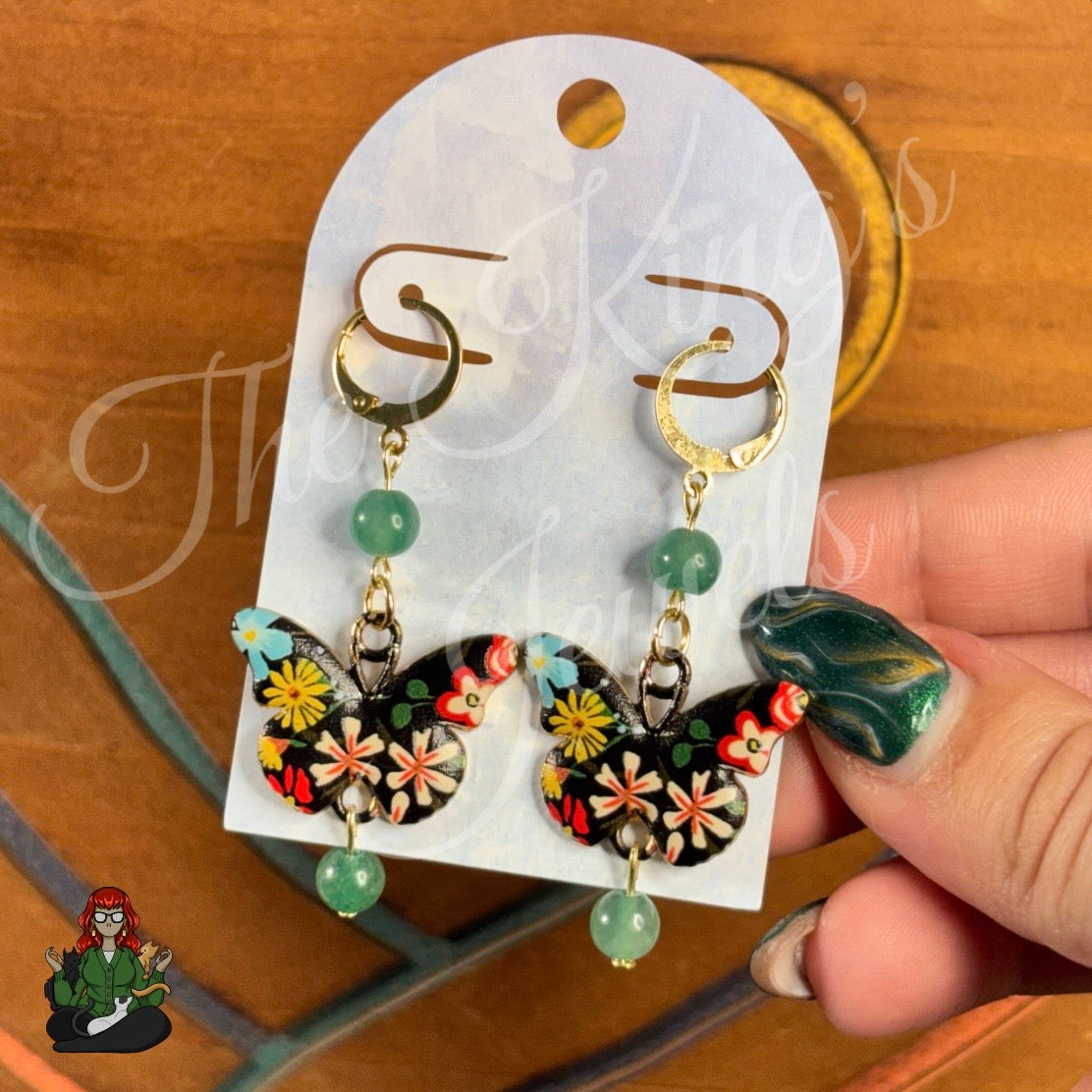 Amelia - Floral Butterfly & Green Quartz Earrings!