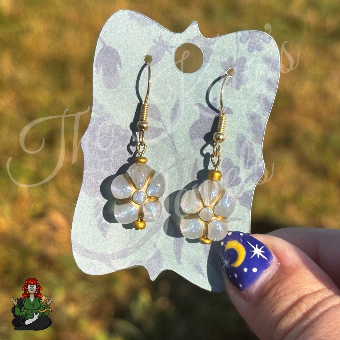 Melissa - Iridescent & Gold Flower Earrings!