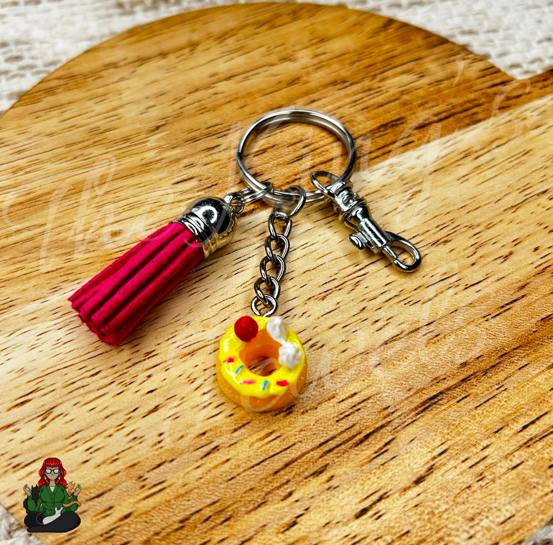 Morgan - Pink Tassel & Yellow Donut Keychain!