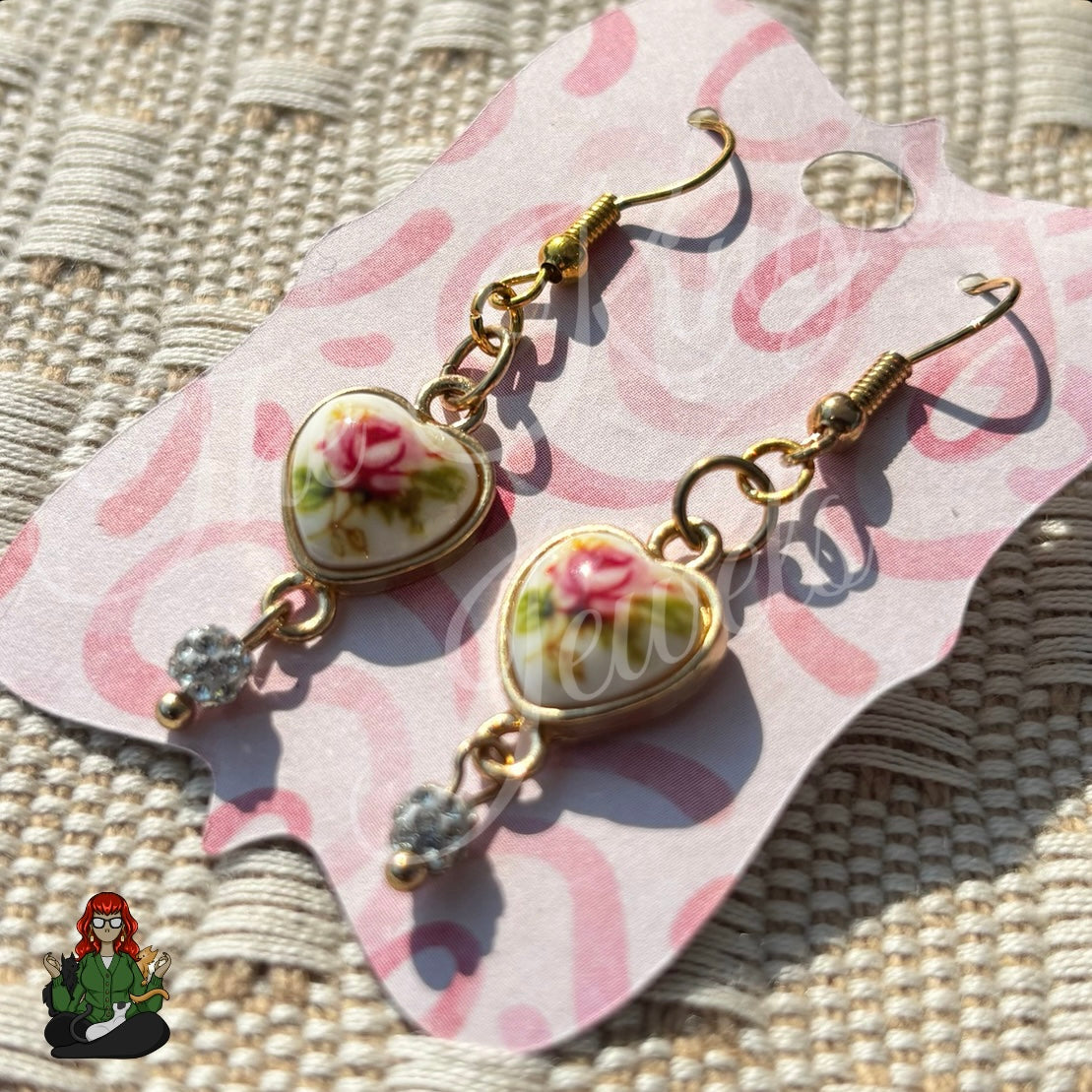 Katie - Heart & Rhinestone Bead Earrings!
