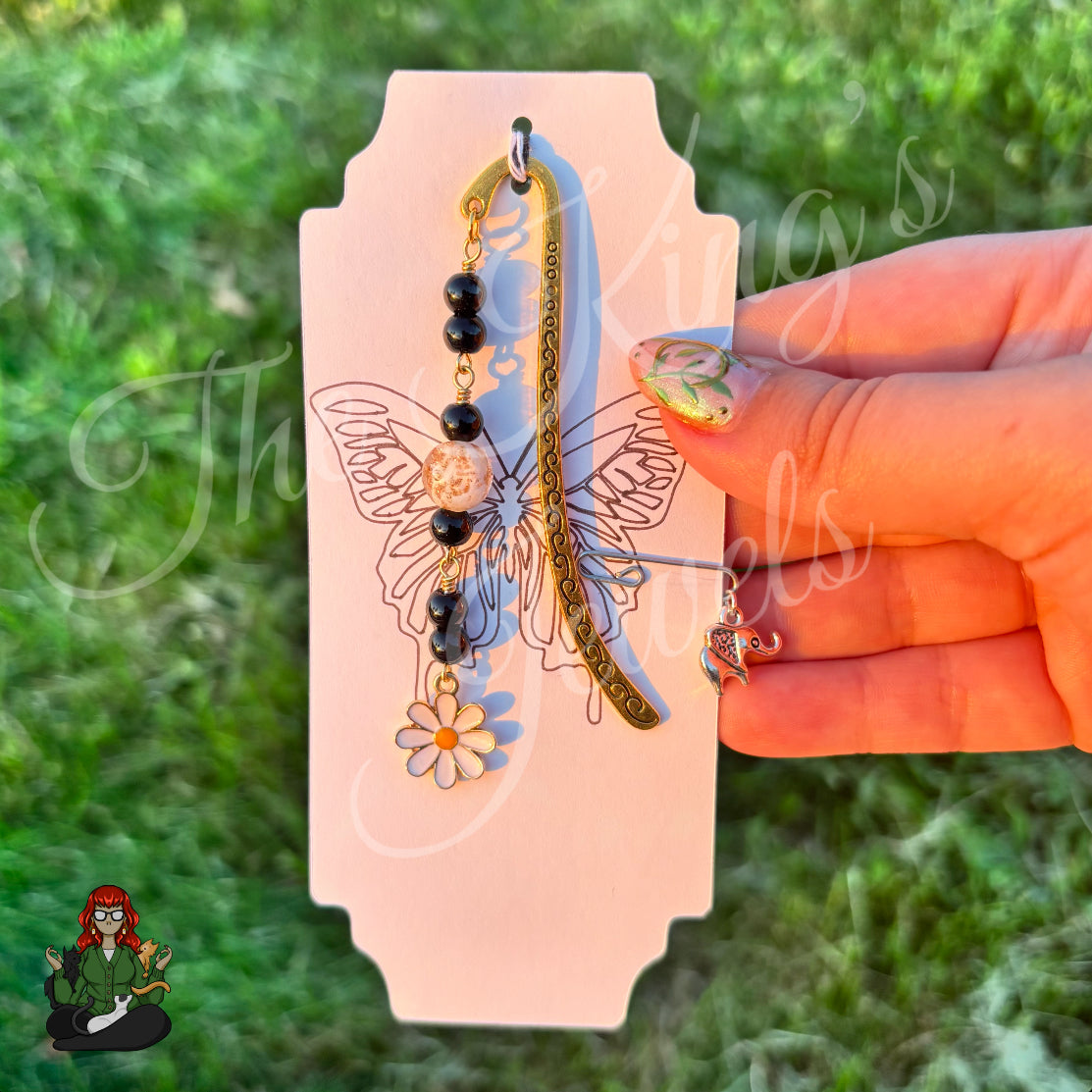 GwennaBelle - Glow in the Dark Bead & Daisy Bookmark