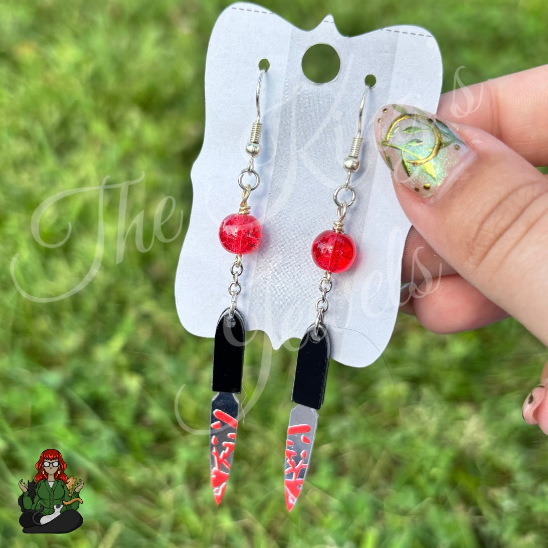 Katie - Red Bead & Dagger Earrings!