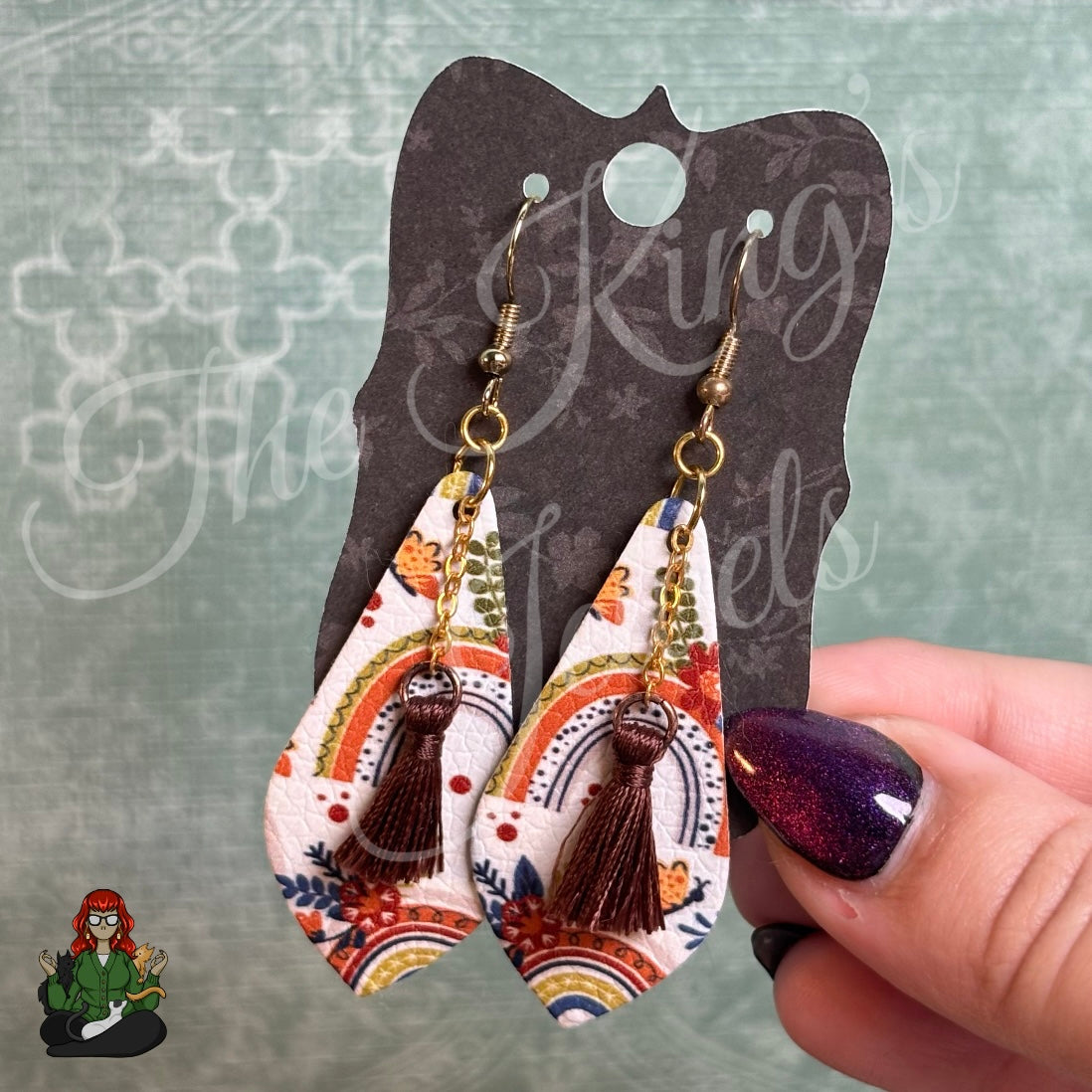 Jennifer - Boho Rainbow Floral Faux Leather Earrings!