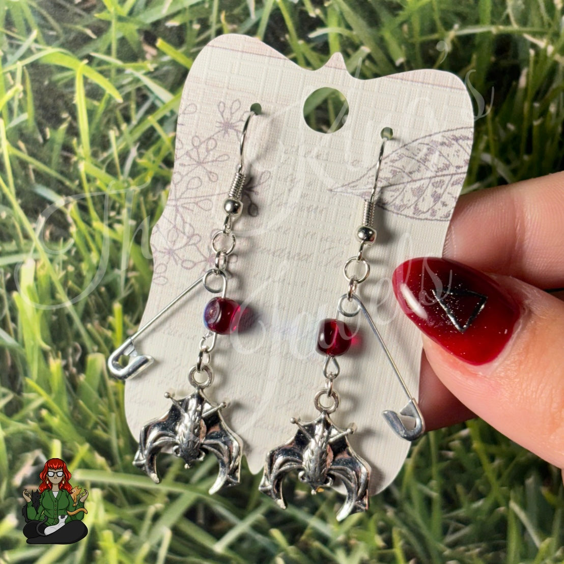 Raven - Bat Safety Pin Earrings!