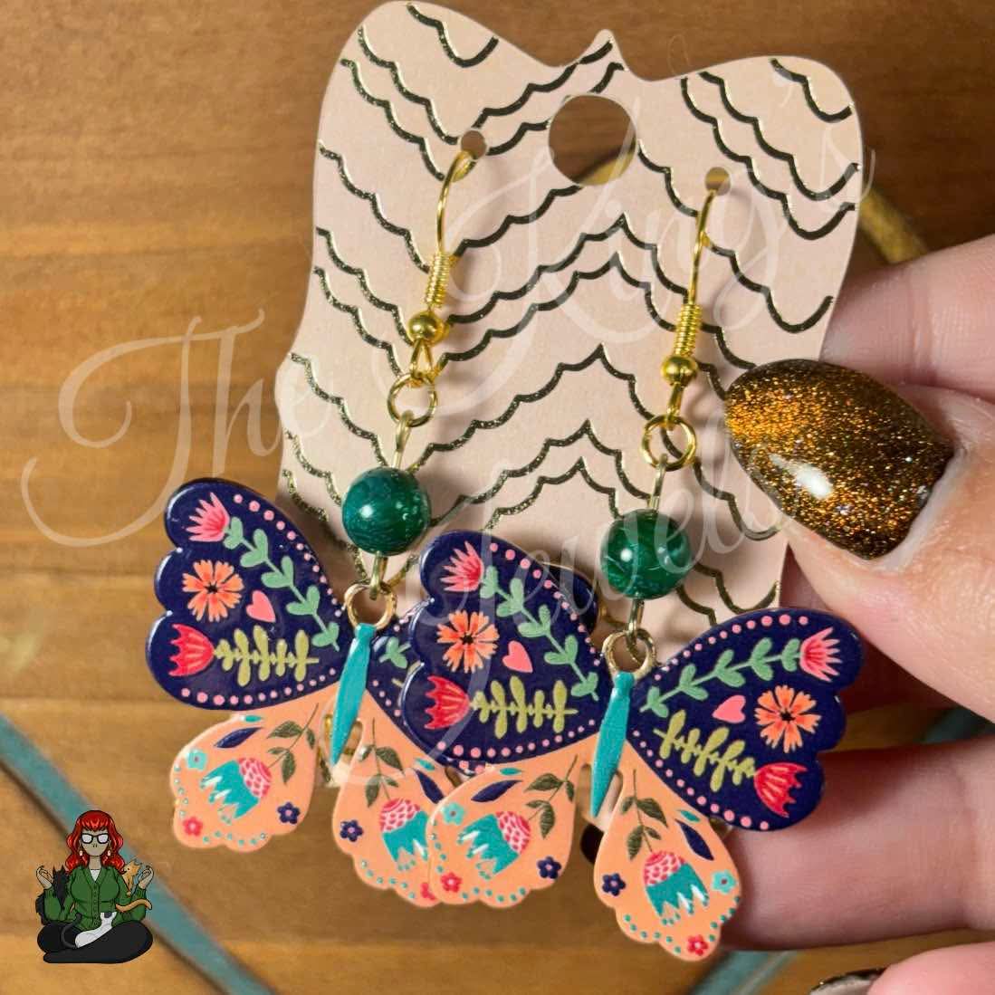 Katie - Dyed Shell & Butterfly Floral Earrings!