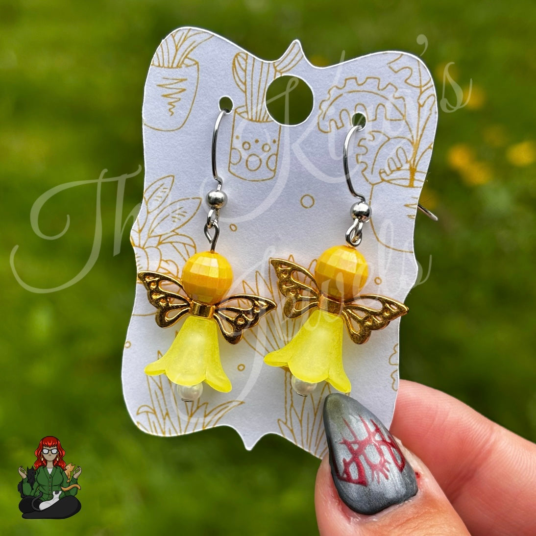 Yellow Flower Angel Earrings!