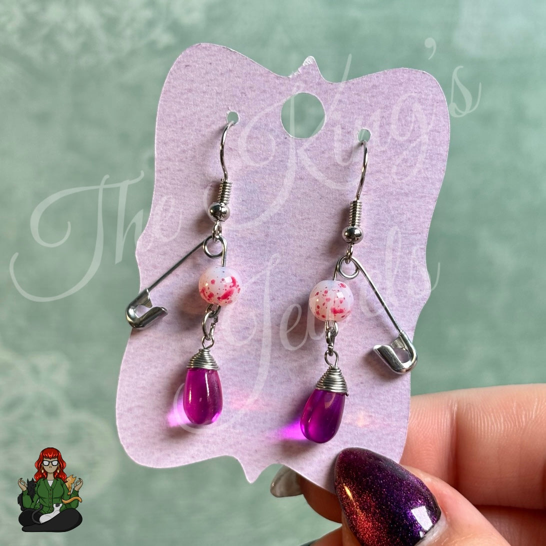 Raven - Purple Bead Safety Pin Earrings!