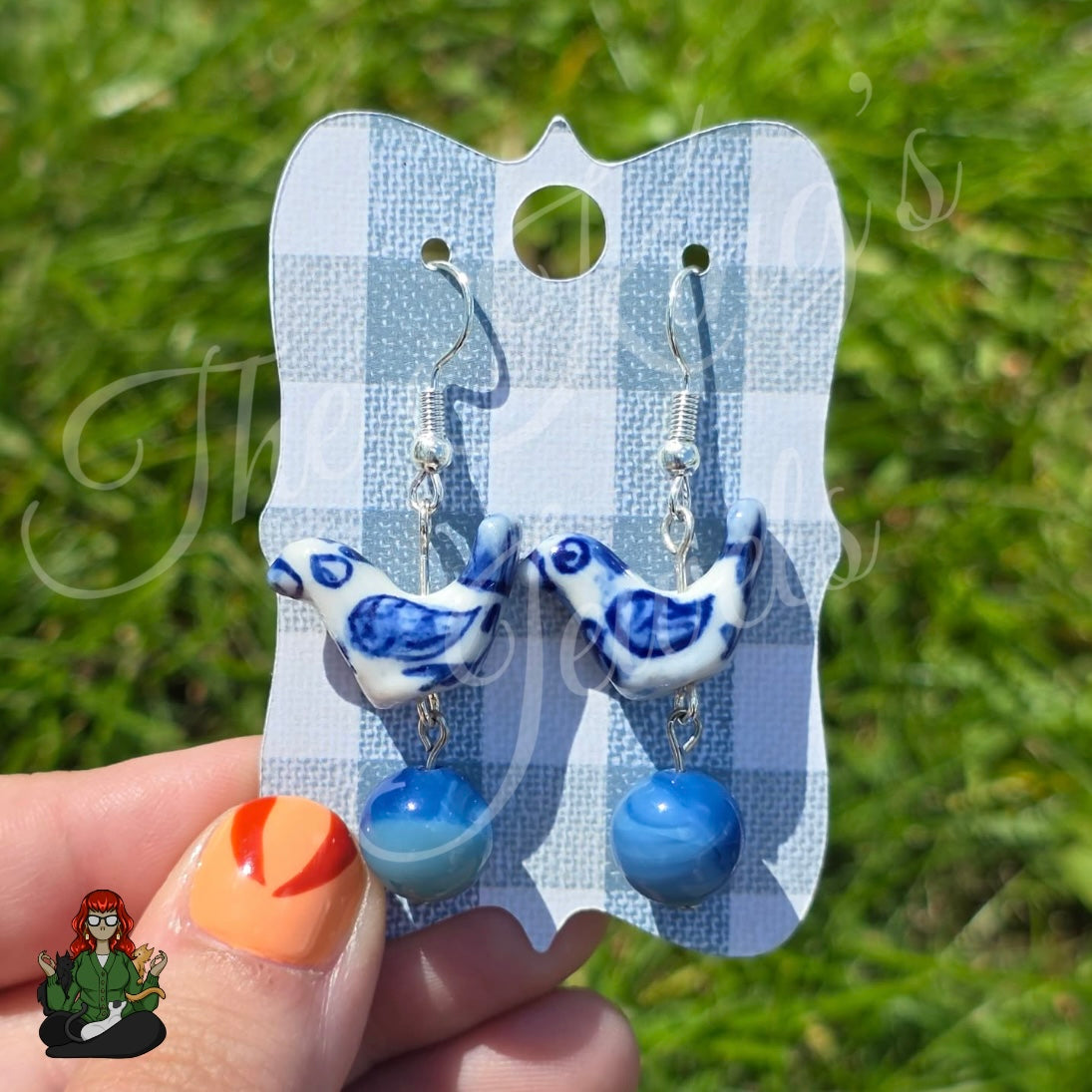 Katie - Blue Bird Porcelain & Glass Bead Earrings!