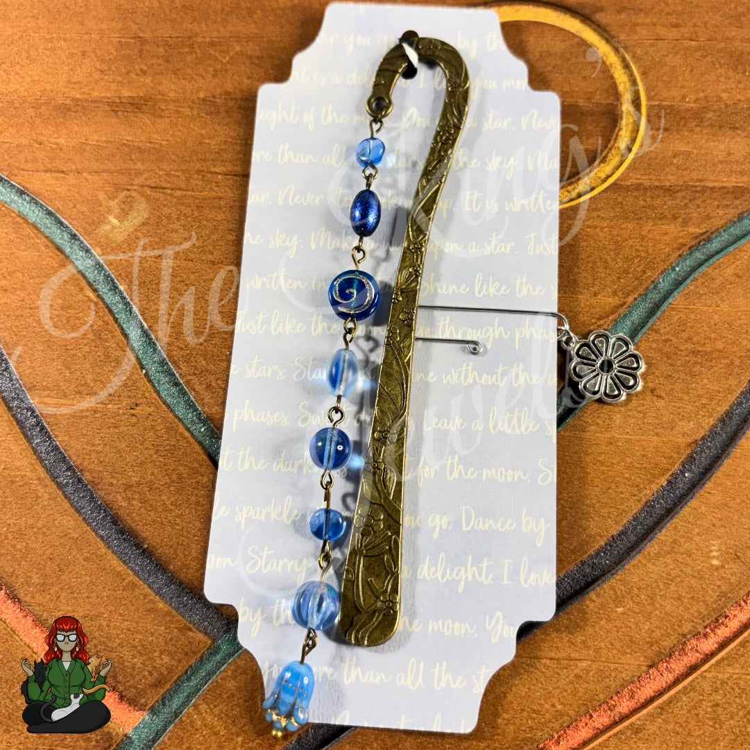 GwennaBelle - Blue Glass Flower Bronze Bookmark!