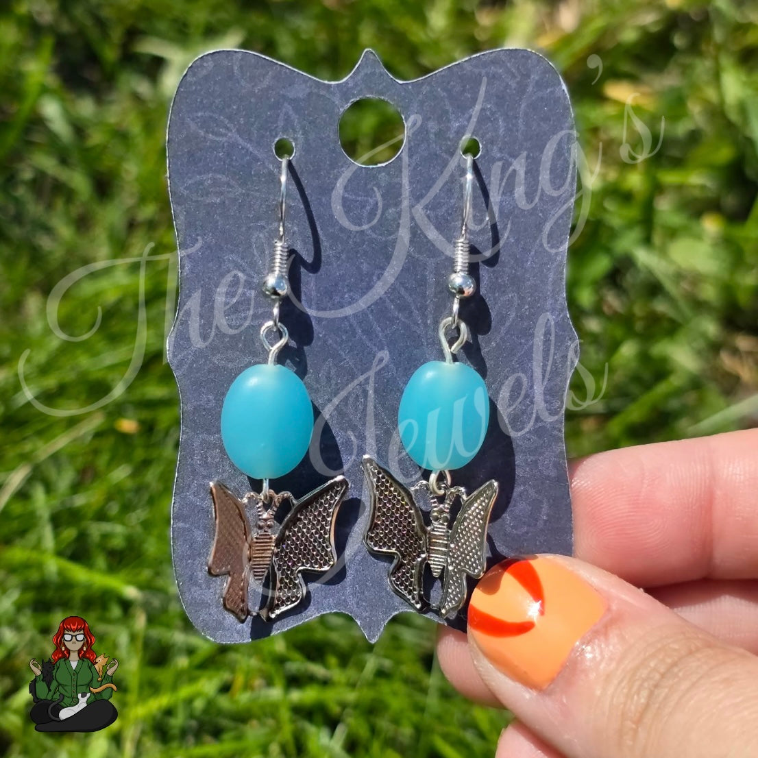 Katie - Butterfly & Blue Acrylic Earrings!