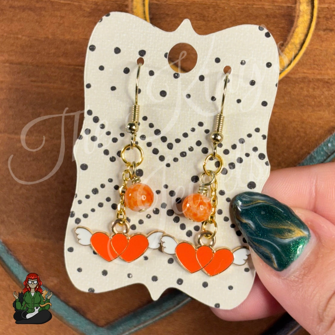Gladys - Double Heart Orange Bead Earrings!