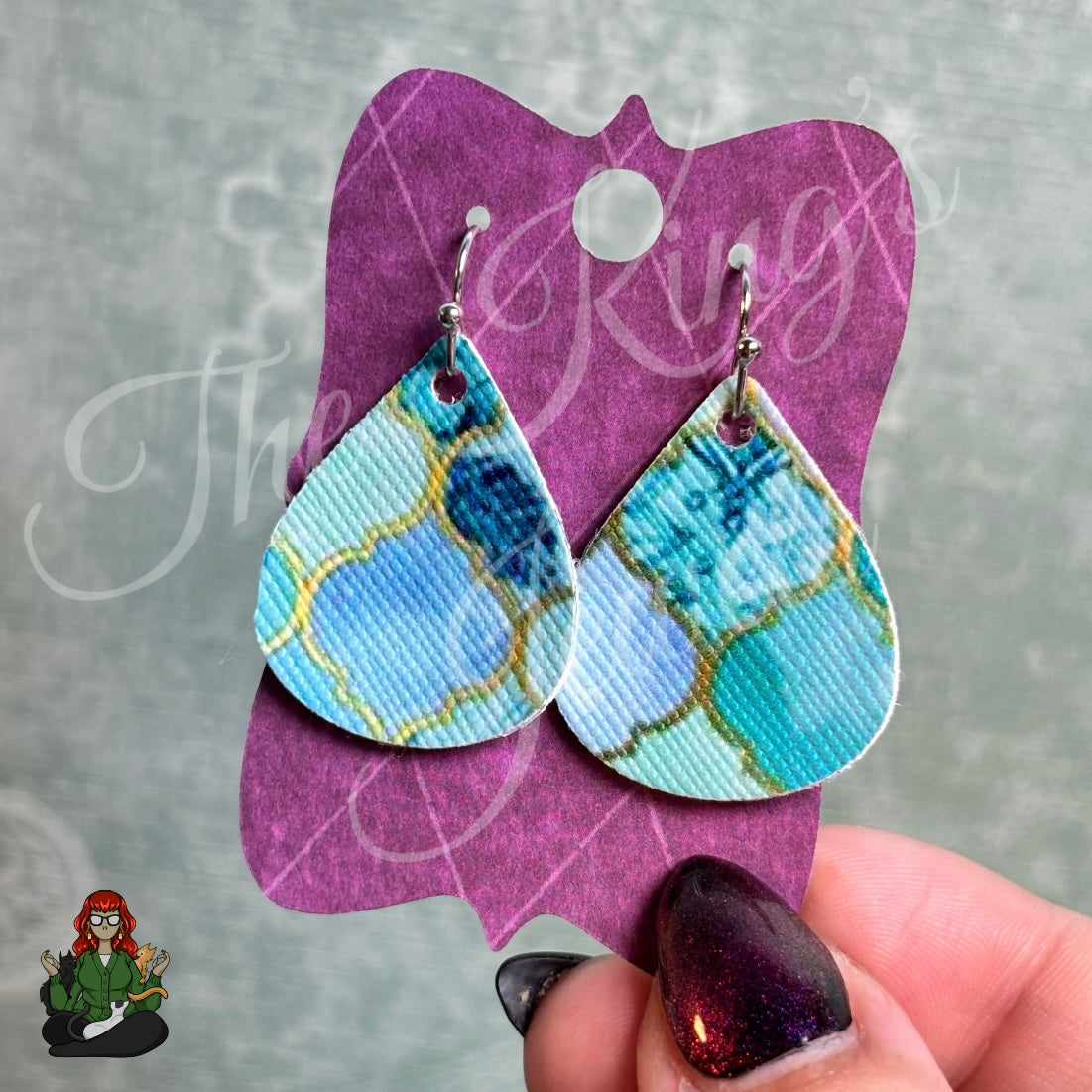 Rose - Teal & Lavender Teardrop Faux Leather Earrings!